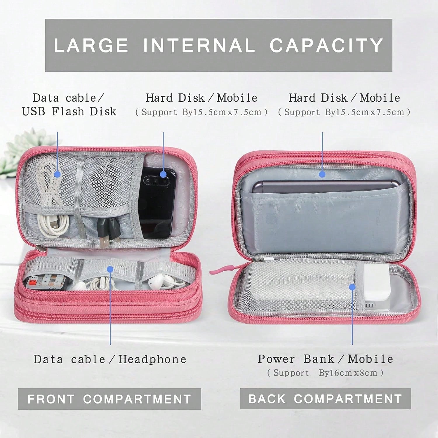 Dual Layer Waterproof Shockproof Electronics Organizer Bag, Portable Travel Charger Cable USB Drive Earphone Storage Pouch For Holiday Travel, Outdoor Activities Cable Organizer Charger Accessories Tr