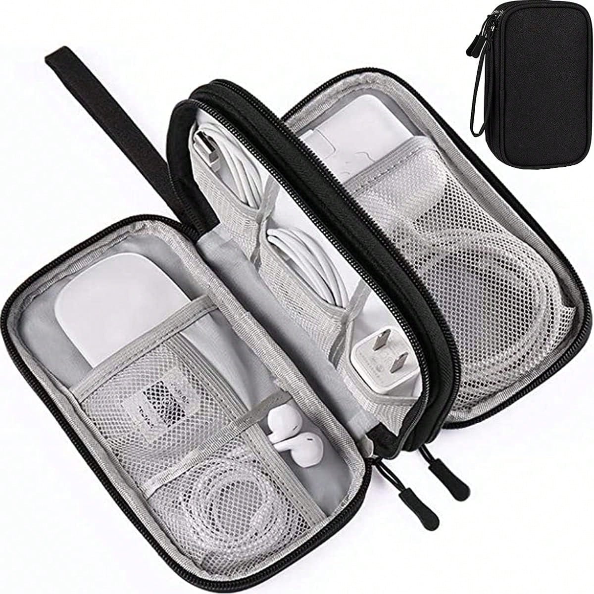 Dual Layer Waterproof Shockproof Electronics Organizer Bag, Portable Travel Charger Cable USB Drive Earphone Storage Pouch For Holiday Travel, Outdoor Activities Cable Organizer Charger Accessories Tr