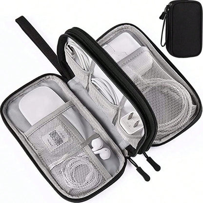 Dual Layer Waterproof Shockproof Electronics Organizer Bag, Portable Travel Charger Cable USB Drive Earphone Storage Pouch For Holiday Travel, Outdoor Activities Cable Organizer Charger Accessories Tr