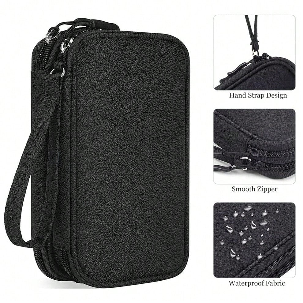 Dual Layer Waterproof Shockproof Electronics Organizer Bag, Portable Travel Charger Cable USB Drive Earphone Storage Pouch For Holiday Travel, Outdoor Activities Cable Organizer Charger Accessories Tr