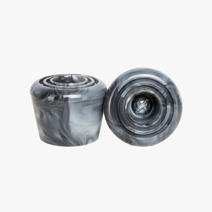 Two gray marbled stoppers on a white background