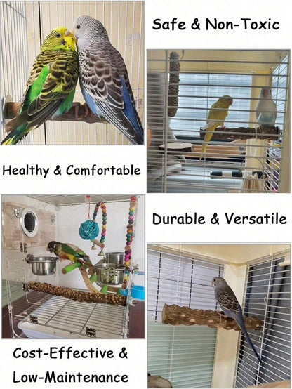 Durable Bird Perch, Natural Wood Texture, Combines Claw Trimming, Play & Fitness And Cage Platform, Easy Clip Installation, Suitable For Budgies, Cockatiels, Lovebirds