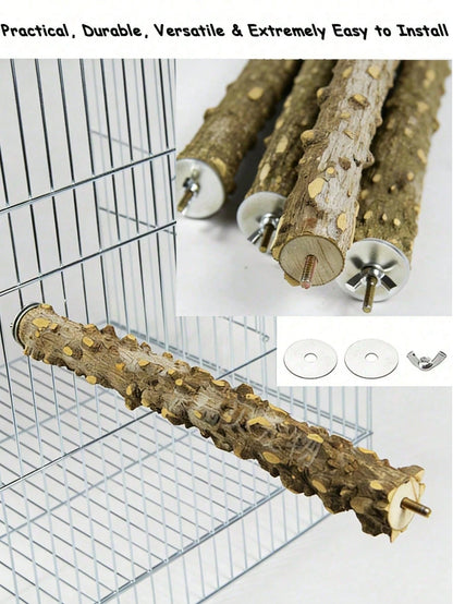 Durable Bird Perch, Natural Wood Texture, Combines Claw Trimming, Play & Fitness And Cage Platform, Easy Clip Installation, Suitable For Budgies, Cockatiels, Lovebirds