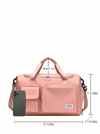 Durable Nylon Foldable Tote Bag With Separate Shoe Compartment, Suitable For Storing Sportswear, Yoga Gear, Travel Items, School Supplies
