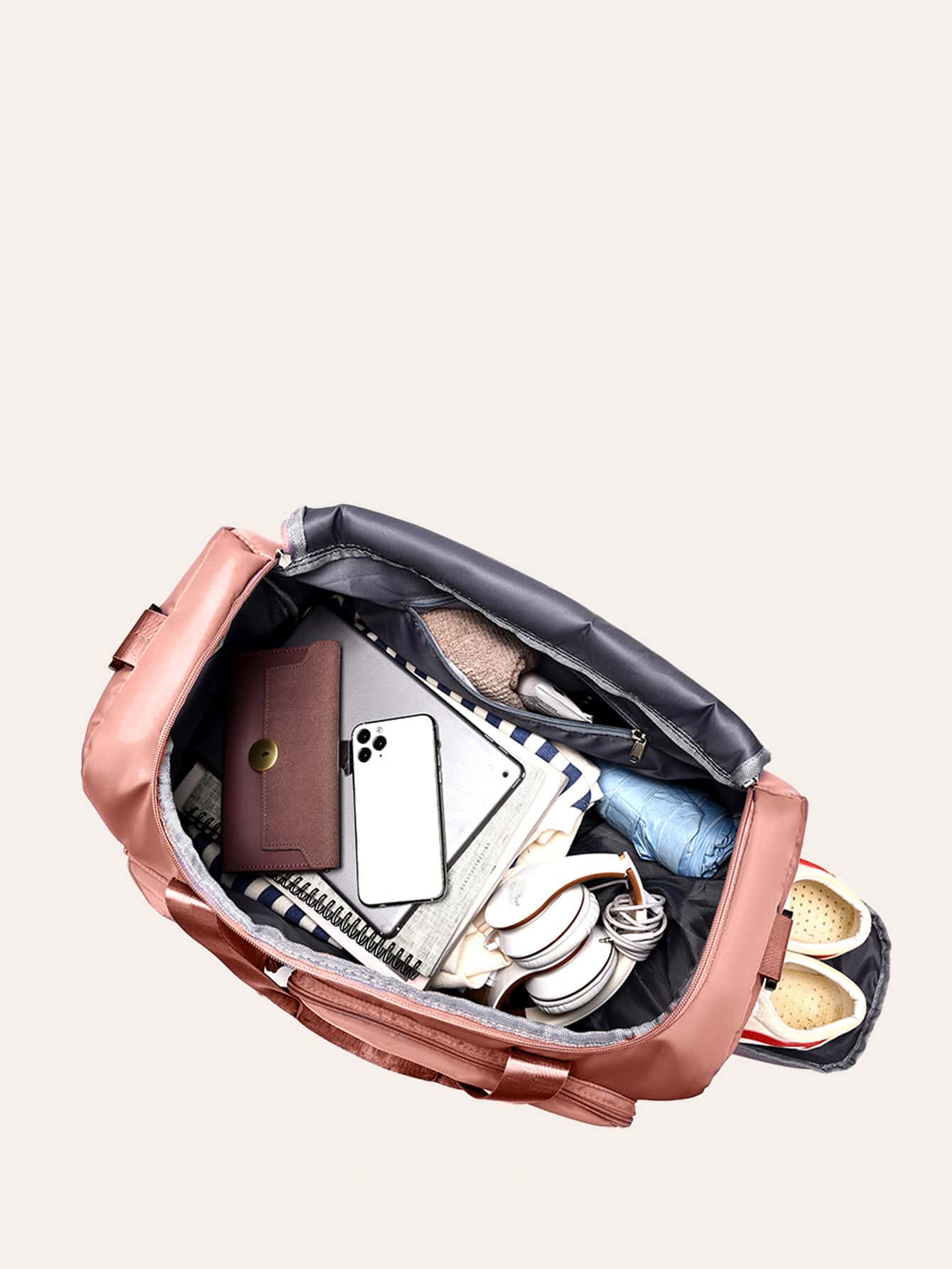 Durable Nylon Foldable Tote Bag With Separate Shoe Compartment, Suitable For Storing Sportswear, Yoga Gear, Travel Items, School Supplies