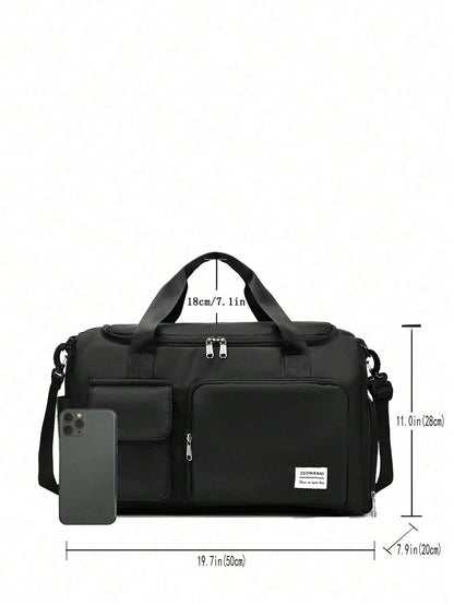 Durable Nylon Foldable Tote Bag With Separate Shoe Compartment, Suitable For Storing Sportswear, Yoga Gear, Travel Items, School Supplies