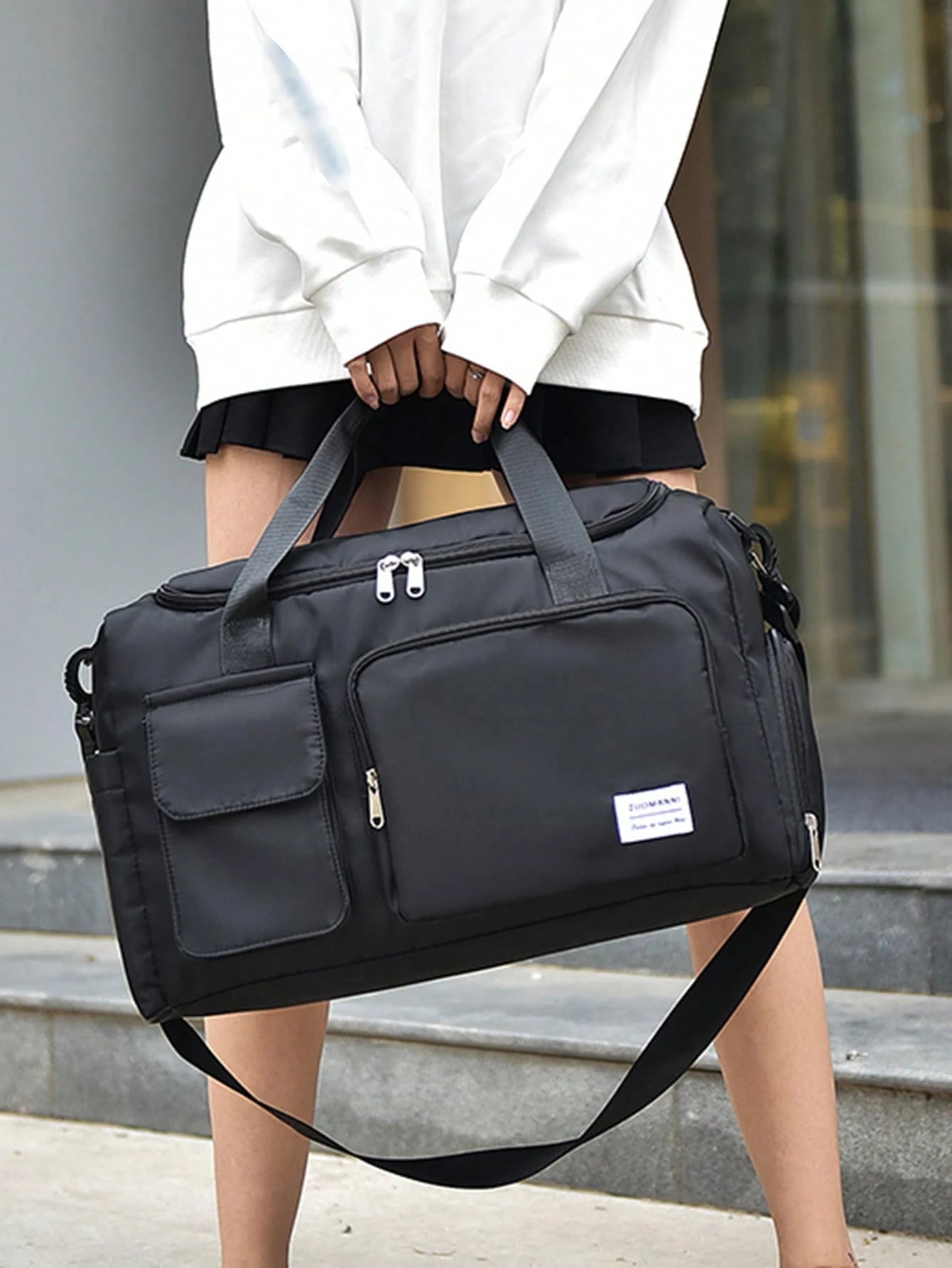 Durable Nylon Foldable Tote Bag With Separate Shoe Compartment, Suitable For Storing Sportswear, Yoga Gear, Travel Items, School Supplies