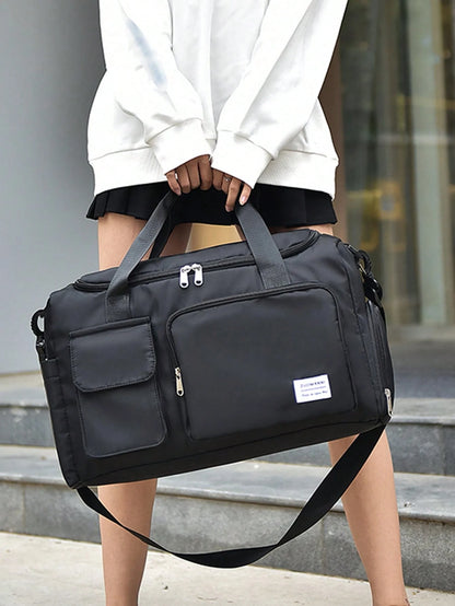 Durable Nylon Foldable Tote Bag With Separate Shoe Compartment, Suitable For Storing Sportswear, Yoga Gear, Travel Items, School Supplies