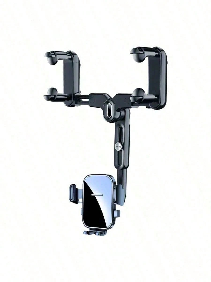 Easy-Install Rearview Mirror Phone Mount, 360° Rotating Quad-Claw Holder For Car, One-Second Release & Secure Lock, Adjustable Arm For 4-7 Inch Phones