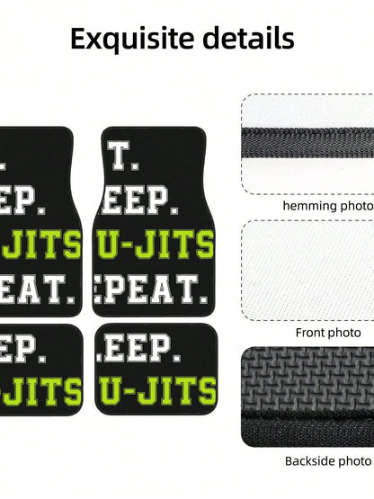 Eat Sleep Jiu Jitsu Repeat 4-Piece Custom Printed All-Weather Floor Mats- Universal Fit For Suv, Truck, Van| Easy Clean