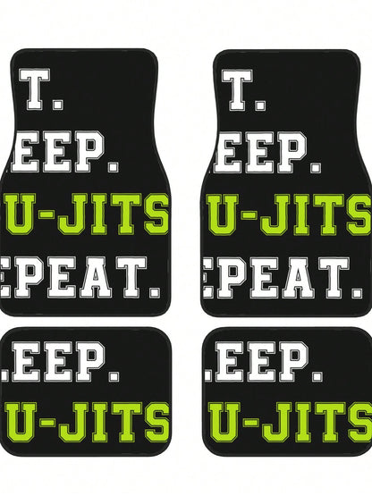 Eat Sleep Jiu Jitsu Repeat 4-Piece Custom Printed All-Weather Floor Mats- Universal Fit For Suv, Truck, Van| Easy Clean