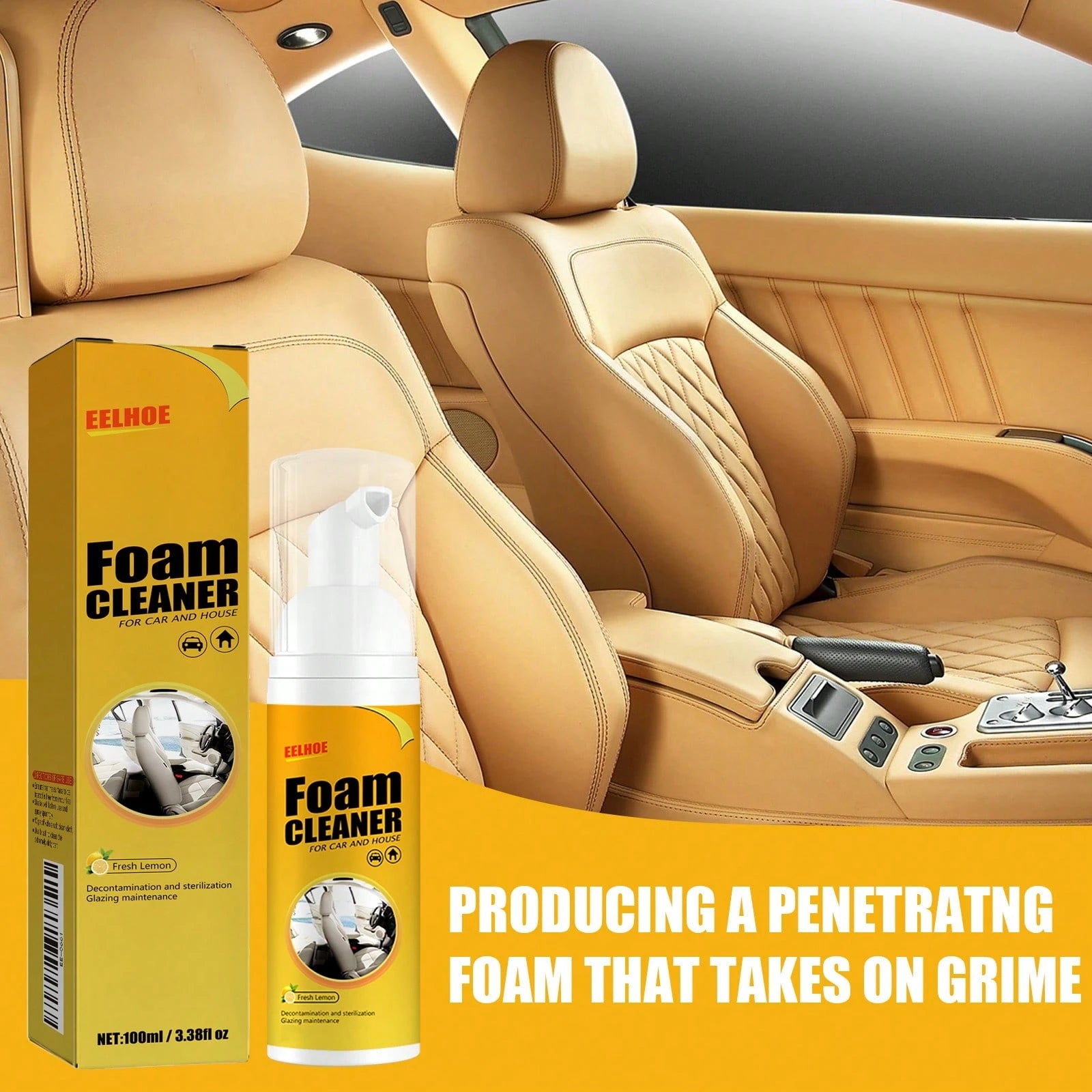 EELHOE 3PCS Multi-Functional Foam Cleaner Set, Wash For Automotive Interior Upholstery, Plastic Instrument Panel, Steering Wheel Parts, Multifunctional Deodorizing Interior Cleaner, Car Steering Wheel