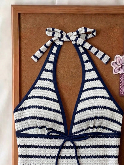 Elavelle Women's Spring/Summer Jacquard Fabric Spaghetti Strap Bow Bikini Top