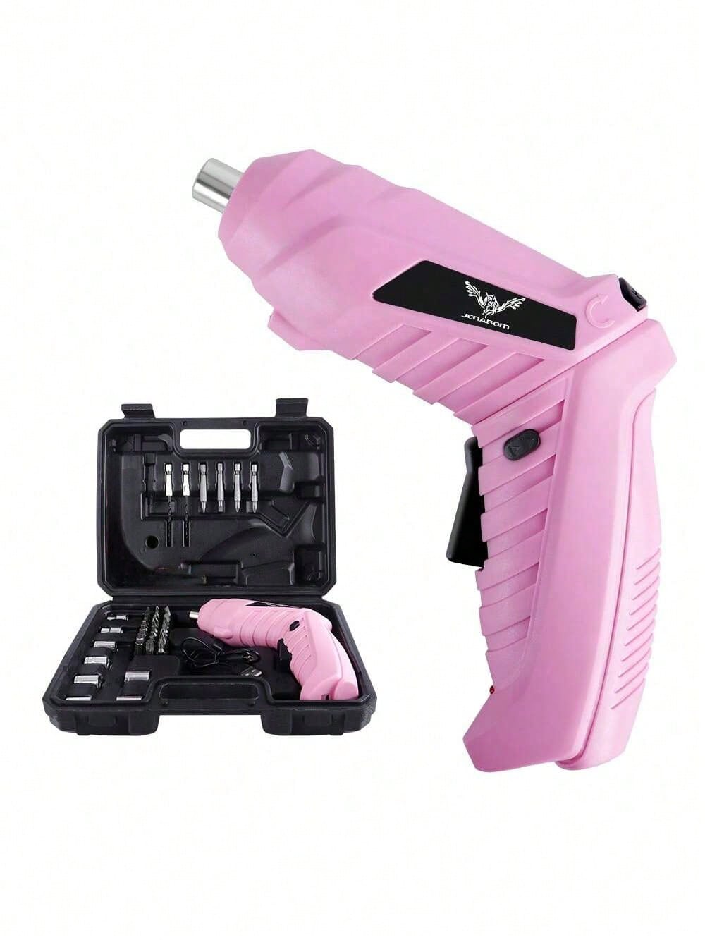 Electric Screwdriver Cordless Rechargeable Pink Small Power Drill Set 3.6V Li-Ion 3.5N.M Max Torque Electric Rotatable With Case LED Light Screwdriver For Home Office DIY Tools (Pink)