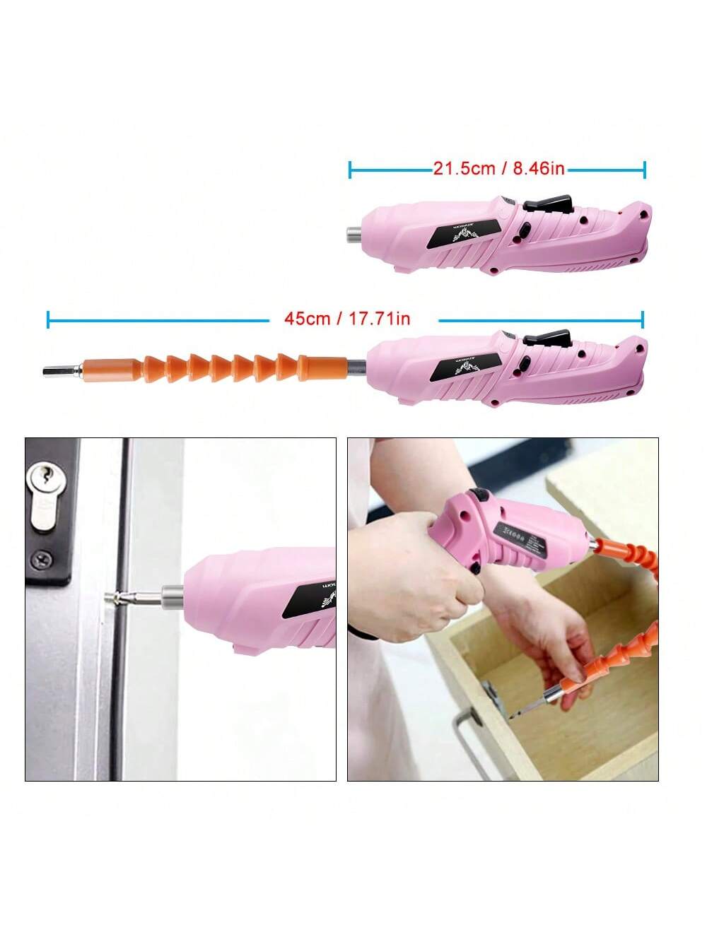 Electric Screwdriver Cordless Rechargeable Pink Small Power Drill Set 3.6V Li-Ion 3.5N.M Max Torque Electric Rotatable With Case LED Light Screwdriver For Home Office DIY Tools (Pink)
