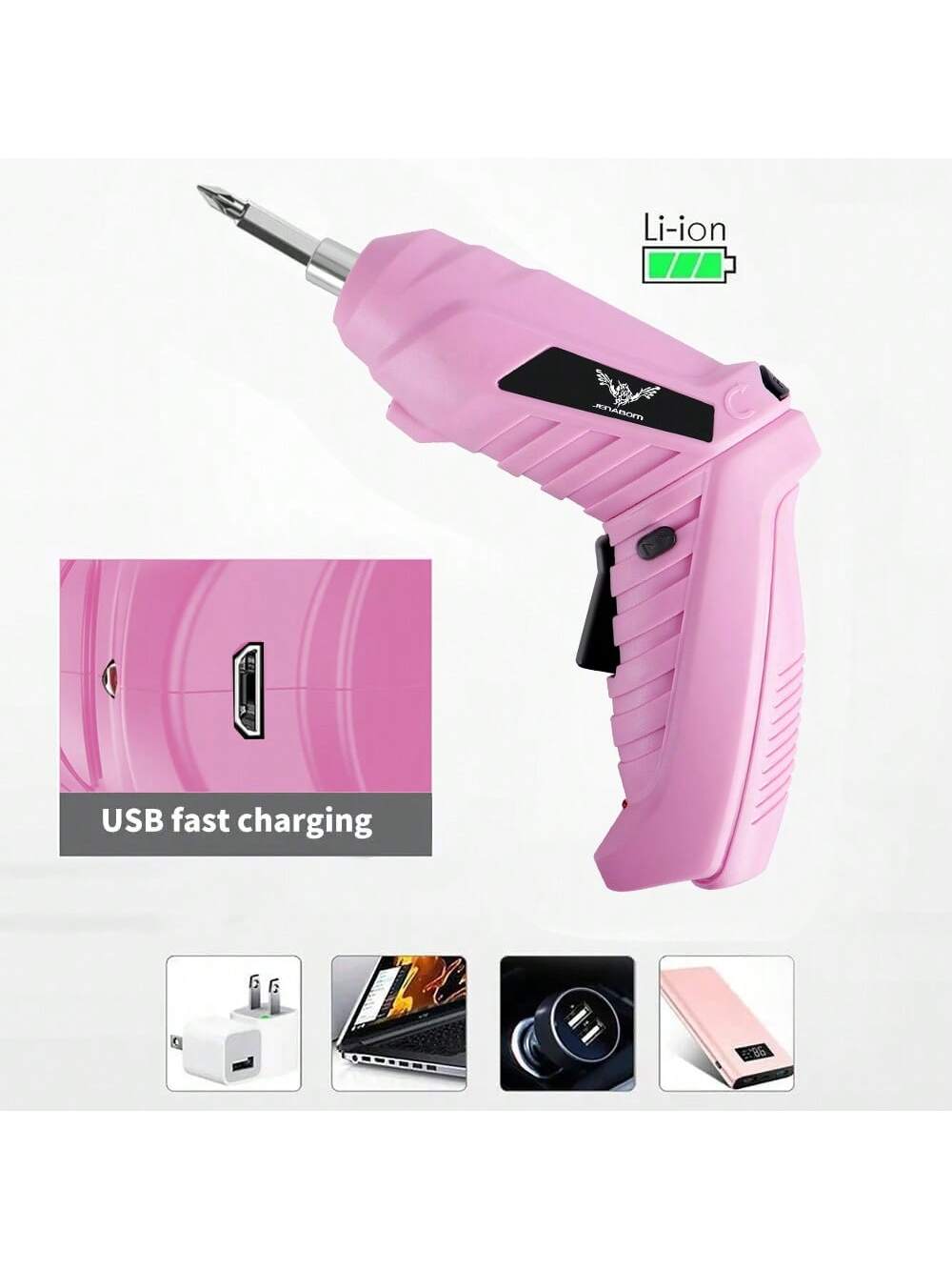 Electric Screwdriver Cordless Rechargeable Pink Small Power Drill Set 3.6V Li-Ion 3.5N.M Max Torque Electric Rotatable With Case LED Light Screwdriver For Home Office DIY Tools (Pink)