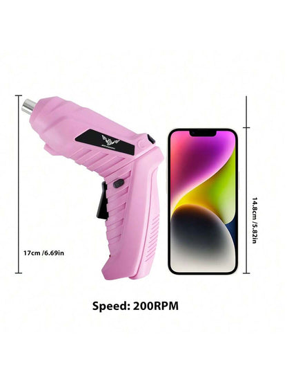 Electric Screwdriver Cordless Rechargeable Pink Small Power Drill Set 3.6V Li-Ion 3.5N.M Max Torque Electric Rotatable With Case LED Light Screwdriver For Home Office DIY Tools (Pink)