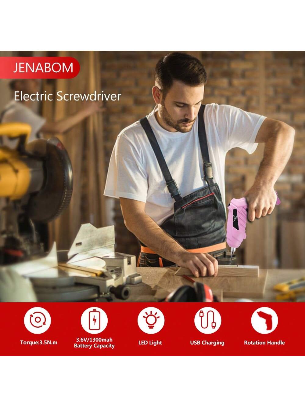 Electric Screwdriver Cordless Rechargeable Pink Small Power Drill Set 3.6V Li-Ion 3.5N.M Max Torque Electric Rotatable With Case LED Light Screwdriver For Home Office DIY Tools (Pink)