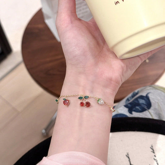 Elegant Cherry Pendant Necklace Stud Earrings Set Premium Gold Plated Luxury Delicate Jewelry Set Unique Niche Collar Necklace For Women Party Date Ch