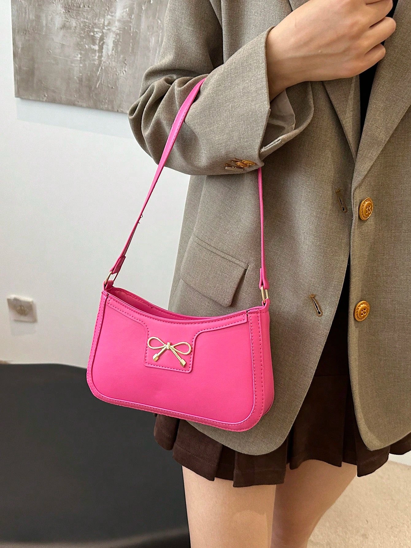 Elegant Crescent Underarm Shoulder Bag, Women's Fashion Casual Solid Color Underarm Bag