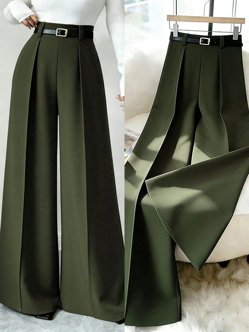 Elenzga 2026 Retro Army Green Wide Leg Pants For Women,High Waist Elegant Office Straight Trousers,Draping Loose Casual Fashion Summer & Autumn Commuting