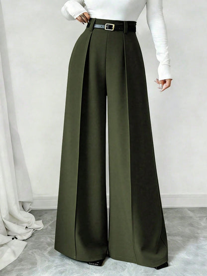 Elenzga 2026 Retro Army Green Wide Leg Pants For Women,High Waist Elegant Office Straight Trousers,Draping Loose Casual Fashion Summer & Autumn Commuting