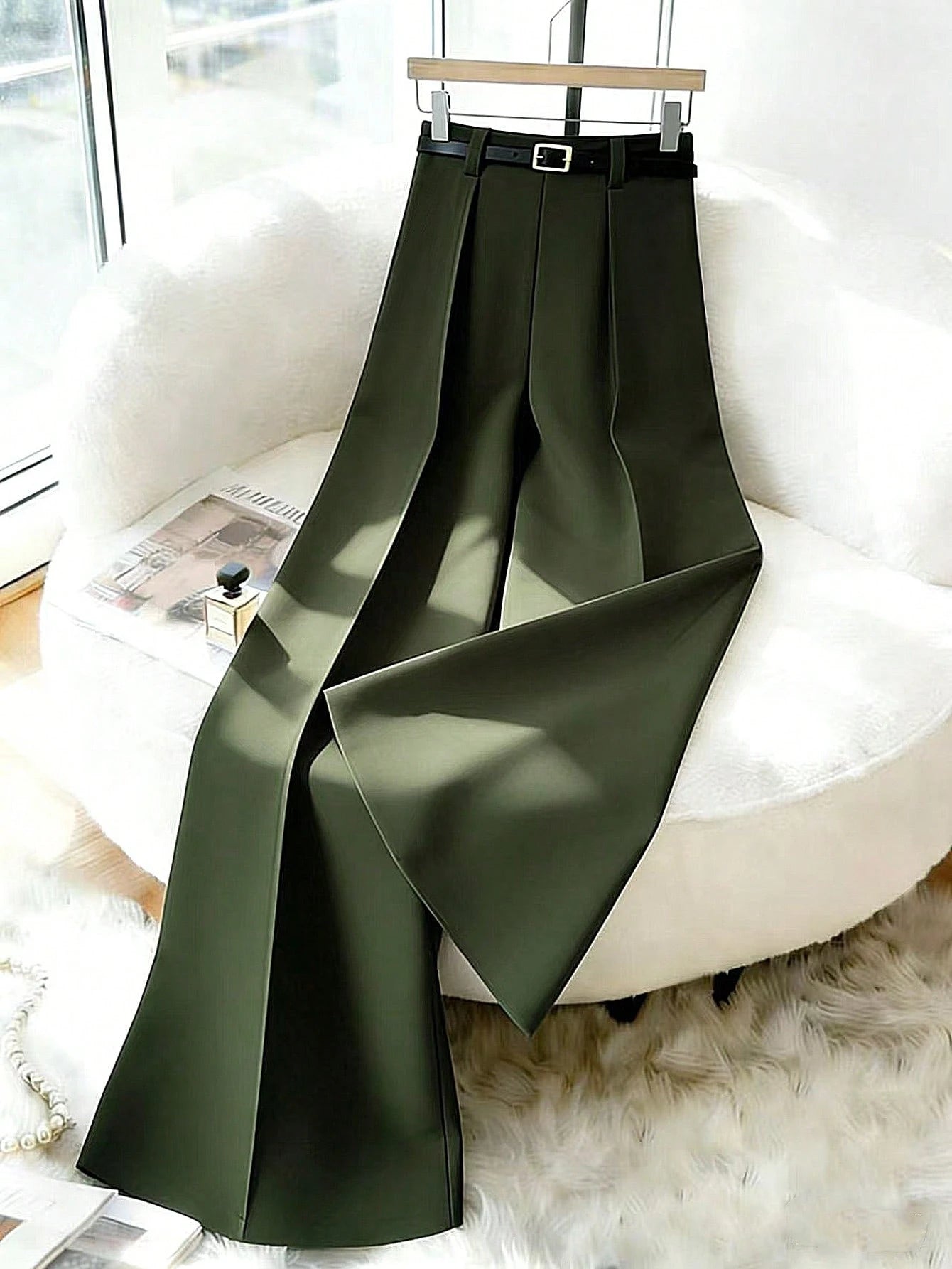 Elenzga 2026 Retro Army Green Wide Leg Pants For Women,High Waist Elegant Office Straight Trousers,Draping Loose Casual Fashion Summer & Autumn Commuting