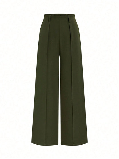 Elenzga 2026 Retro Army Green Wide Leg Pants For Women,High Waist Elegant Office Straight Trousers,Draping Loose Casual Fashion Summer & Autumn Commuting