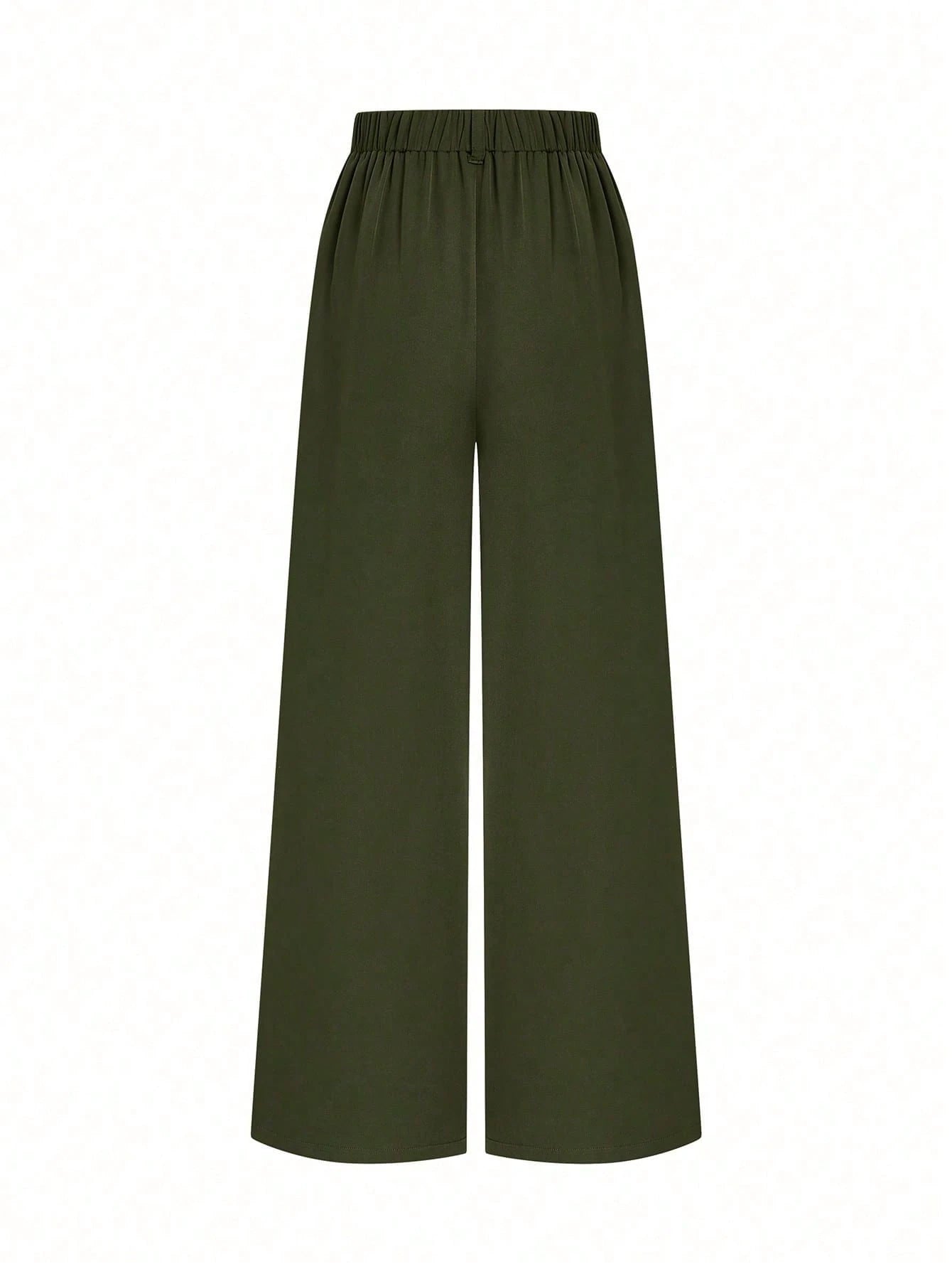 Elenzga 2026 Retro Army Green Wide Leg Pants For Women,High Waist Elegant Office Straight Trousers,Draping Loose Casual Fashion Summer & Autumn Commuting