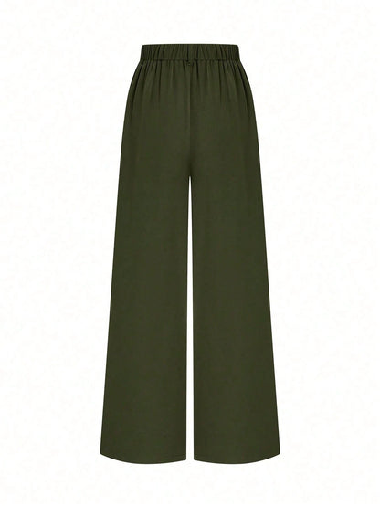Elenzga 2026 Retro Army Green Wide Leg Pants For Women,High Waist Elegant Office Straight Trousers,Draping Loose Casual Fashion Summer & Autumn Commuting