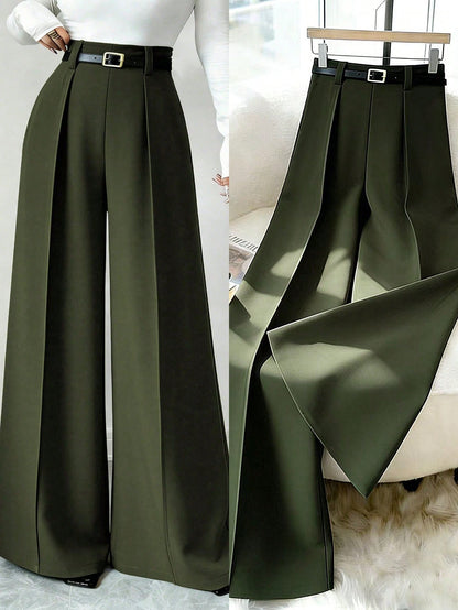 Elenzga 2026 Retro Army Green Wide Leg Pants For Women,High Waist Elegant Office Straight Trousers,Draping Loose Casual Fashion Summer & Autumn Commuting