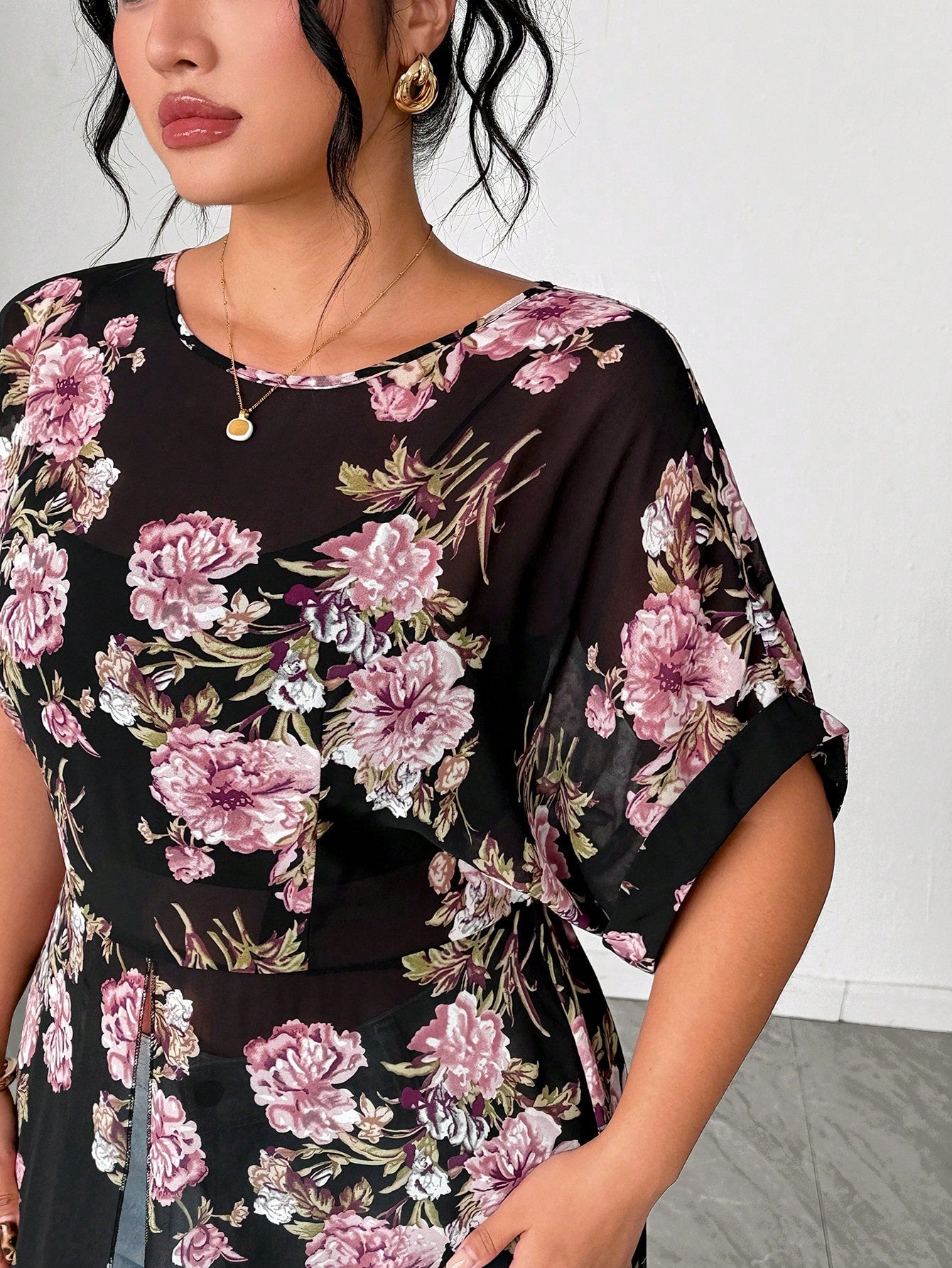 Elenzga Plus Size Women's Floral Print Long Shirt, Summer