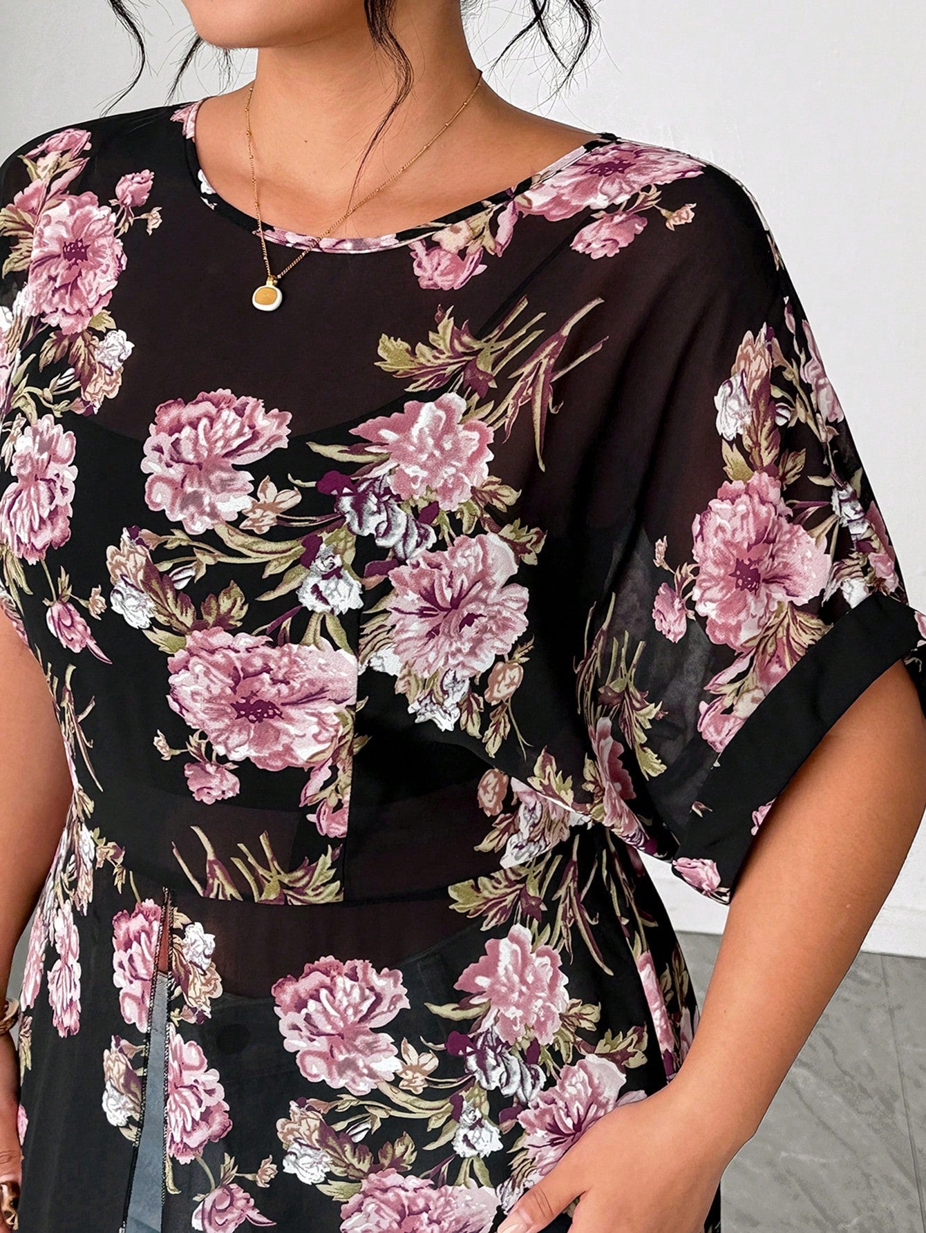 Elenzga Plus Size Women's Floral Print Long Shirt, Summer