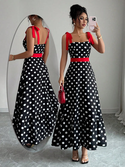 Elenzga Women Polka Dot Print Cami Dress