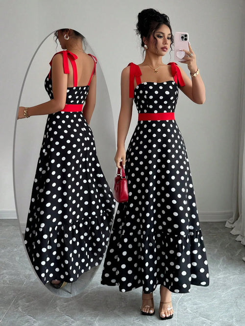 Elenzga Women Polka Dot Print Cami Dress