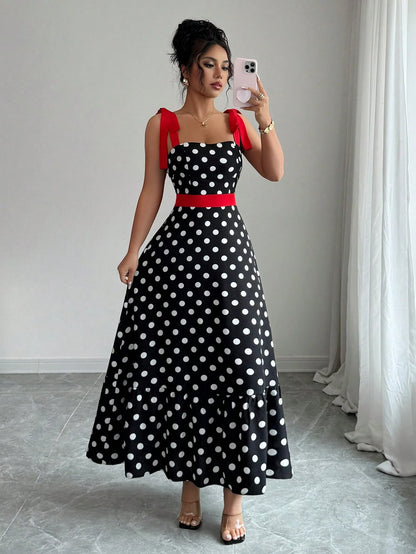 Elenzga Women Polka Dot Print Cami Dress