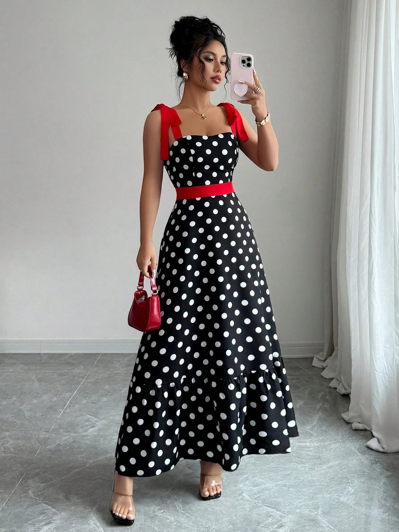 Elenzga Women Polka Dot Print Cami Dress