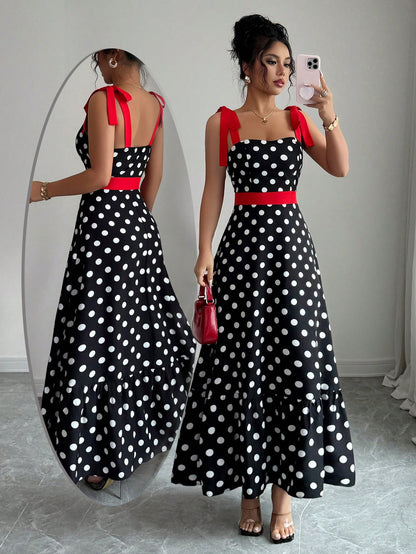 Elenzga Women Polka Dot Print Cami Dress