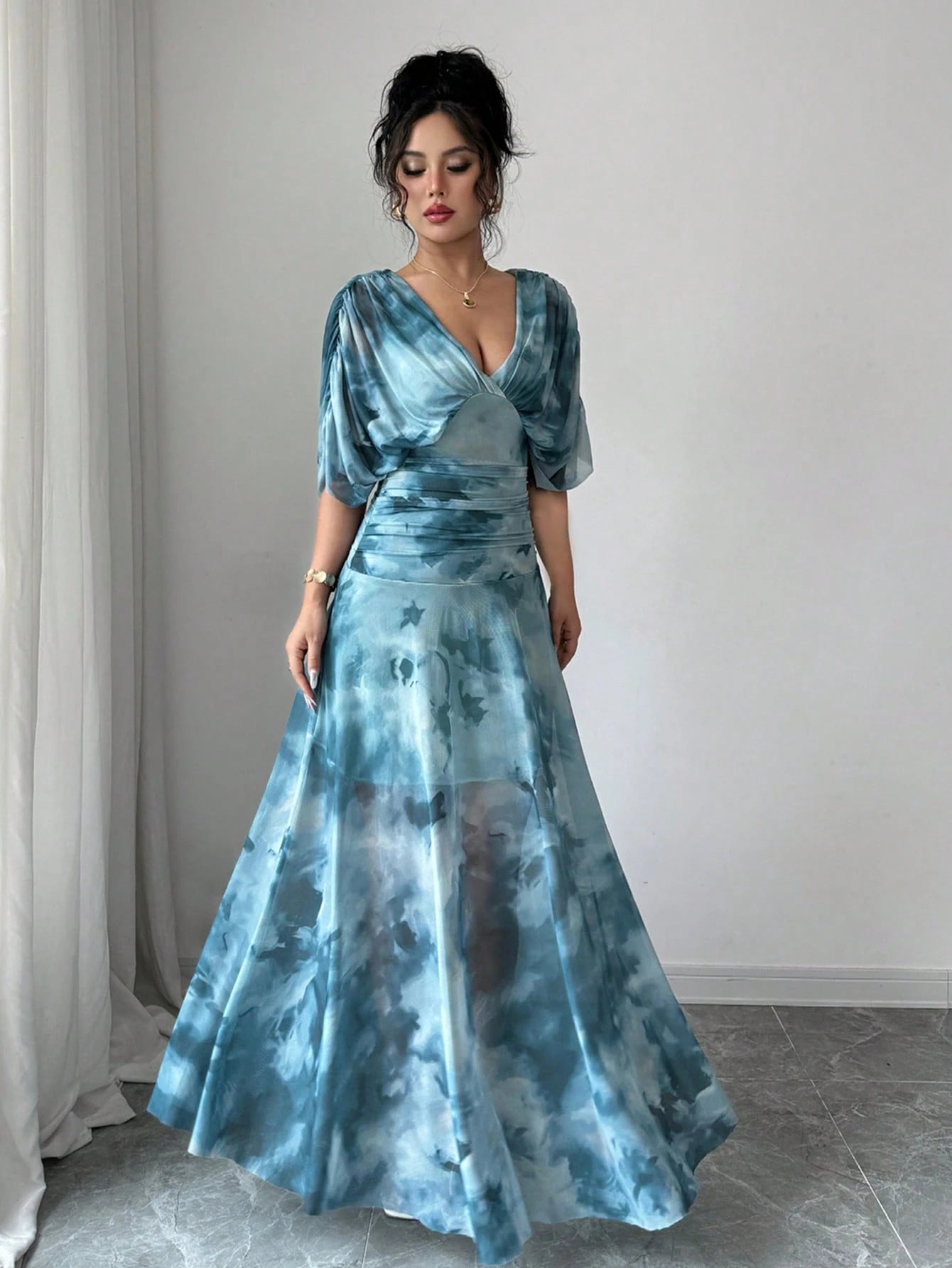 Elenzga Women's Elegant Tie-Dye Print Long Dress, Summer