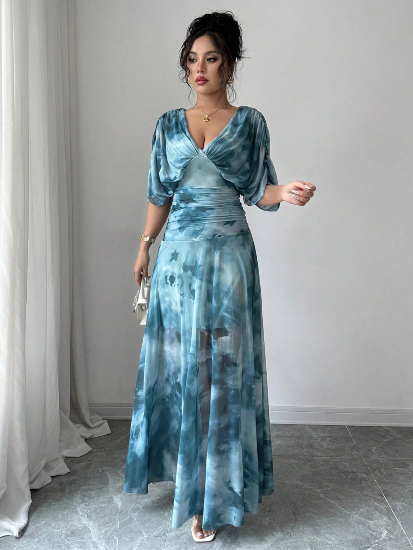 Elenzga Women's Elegant Tie-Dye Print Long Dress, Summer