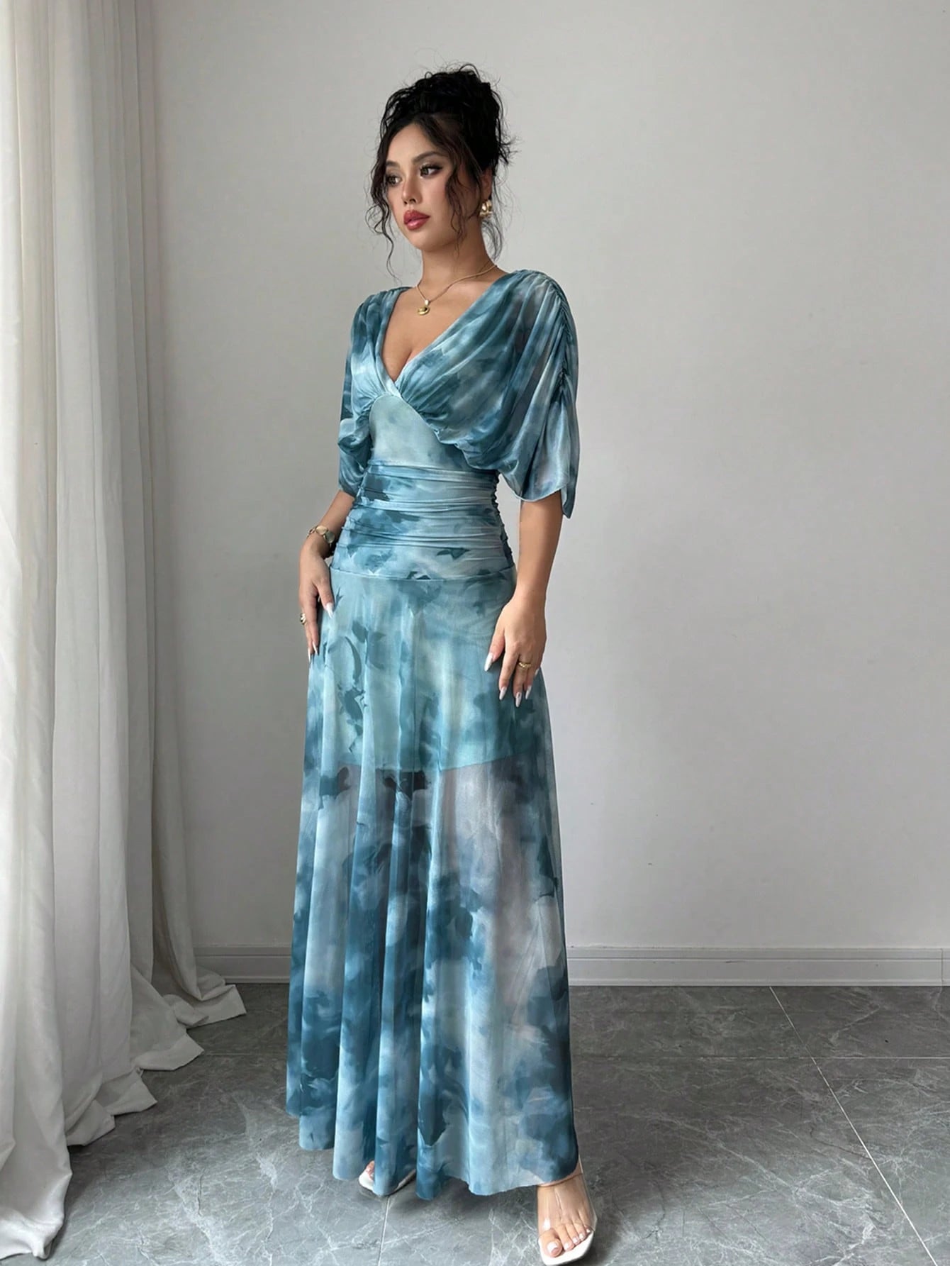 Elenzga Women's Elegant Tie-Dye Print Long Dress, Summer