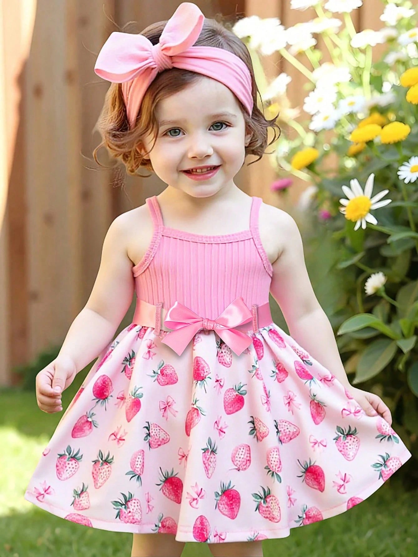 Elladie kids Baby Girls Ribbed Heart Print Flounced Hem Sundress, Cute & Sweet Fashion Summer Dress For Baby Girl