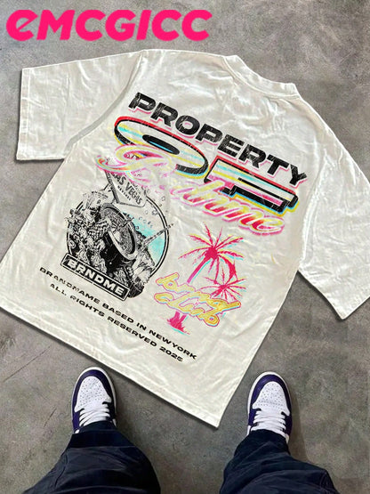 EMCGICC 1PCS Street Life Men's Y2k Retro Graphic Funny Printing Men's Short Sleeve T-Shirt,Hip Hop,MY LOVE,Halloween, Summer Street Sports Casual Tops
