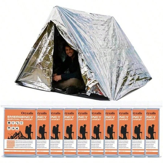 Emergency Mylar Thermal Blankets, 10-Pack Silver Space Blanket Survival Kit, Winter Car Emergency Outdoor Camping Safety. Body Heat Reflective Foil Blankets Survival Gear First Aid
