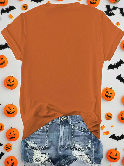 EMERY ROSE Halloween Plus Size Women's Casual Pumpkin Print Round Neck Short Sleeve T-Shirt, Summer