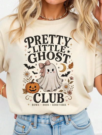 EMERY ROSE Halloween Plus Size Women's Casual Pumpkin Print Round Neck Short Sleeve T-Shirt, Summer