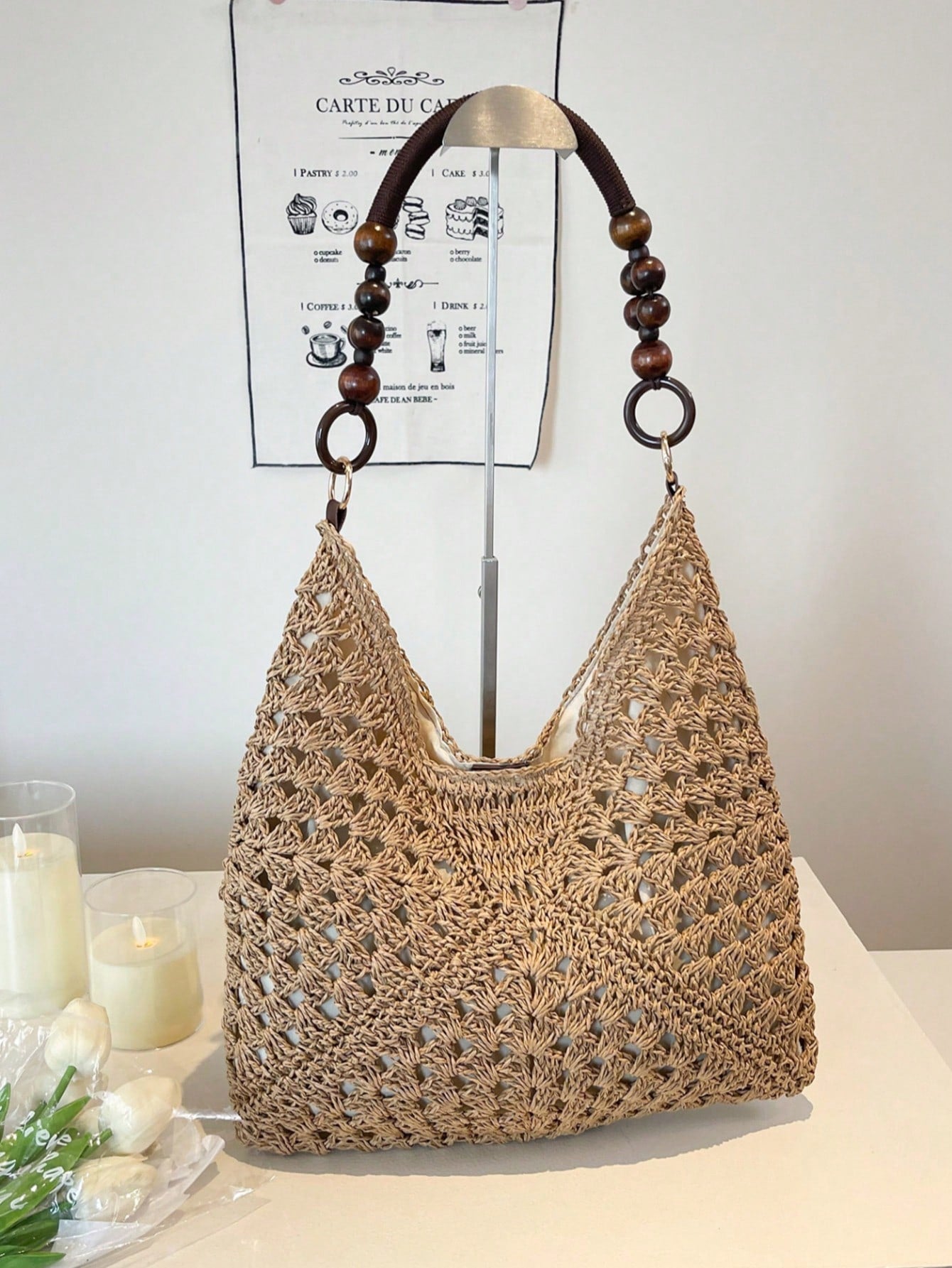 EMERY ROSE Large Capacity Portable Women's Woven Straw Shoulder Bag Medium Handbag With Handle For Beach Vacation,Holiday