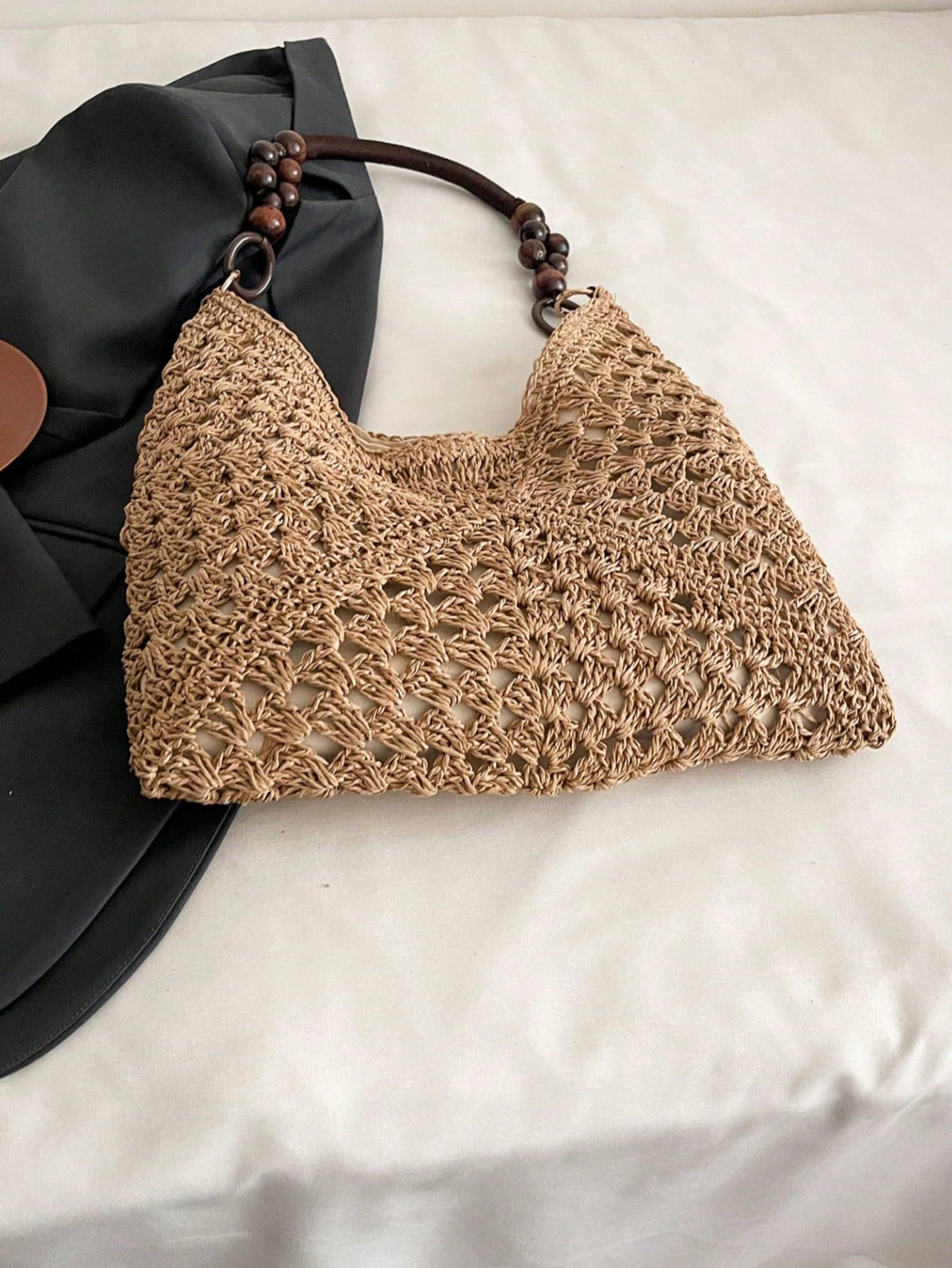 EMERY ROSE Large Capacity Portable Women's Woven Straw Shoulder Bag Medium Handbag With Handle For Beach Vacation,Holiday