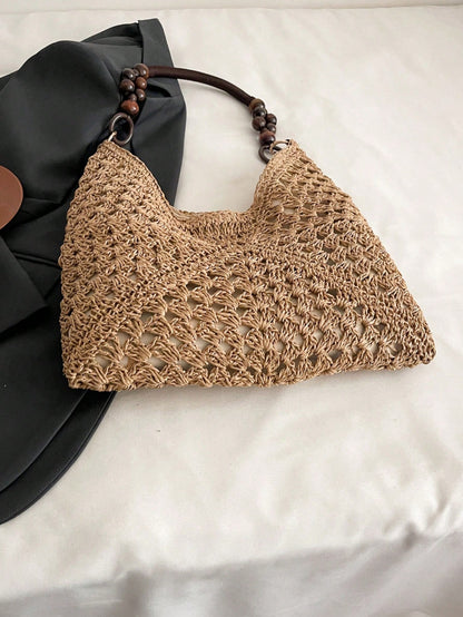 EMERY ROSE Large Capacity Portable Women's Woven Straw Shoulder Bag Medium Handbag With Handle For Beach Vacation,Holiday