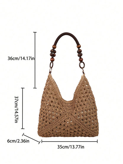 EMERY ROSE Large Capacity Portable Women's Woven Straw Shoulder Bag Medium Handbag With Handle For Beach Vacation,Holiday